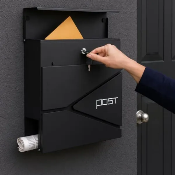 Outlet Postkasse med avisindkast, 38x37x12 cm, metal Postkasser & Brevindkast