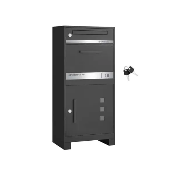 Online Postkasse med pakkerum og sikker låglås til forsendelse Antracit, 34 x 48 x 106 cm (D x B x H) Egnet brevstørrelse: A4 og C4 Maksimal pakkestørrels Postkasser & Brevindkast