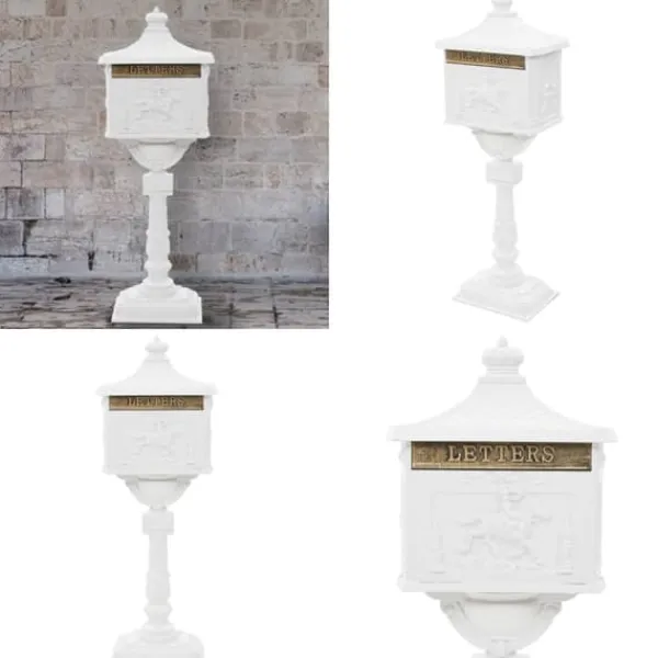 Postkasser & Brevindkast^Postkasse med piedestal aluminium vintagestil rustbestandig hvid - Postkasse Med Piedestal - Postkasser Med Piedestaler - Home & Living