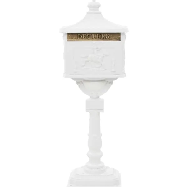 Postkasser & Brevindkast^Postkasse med piedestal aluminium vintagestil rustbestandig hvid - Postkasse Med Piedestal - Postkasser Med Piedestaler - Home & Living