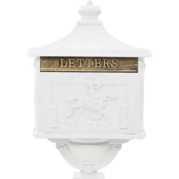 Postkasser & Brevindkast^Postkasse med piedestal aluminium vintagestil rustbestandig hvid - Postkasse Med Piedestal - Postkasser Med Piedestaler - Home & Living