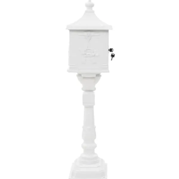 Postkasser & Brevindkast^Postkasse med piedestal aluminium vintagestil rustbestandig hvid - Postkasse Med Piedestal - Postkasser Med Piedestaler - Home & Living