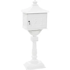 Postkasser & Brevindkast^Postkasse med piedestal aluminium vintagestil rustbestandig hvid - Postkasse Med Piedestal - Postkasser Med Piedestaler - Home & Living
