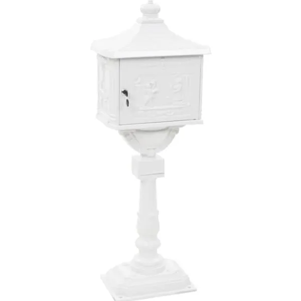 Postkasser & Brevindkast^Postkasse med piedestal aluminium vintagestil rustbestandig hvid - Postkasse Med Piedestal - Postkasser Med Piedestaler - Home & Living