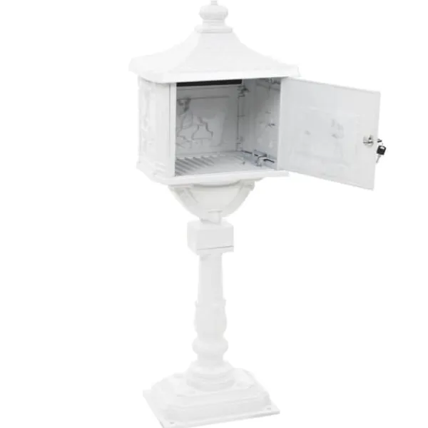 Postkasser & Brevindkast^Postkasse med piedestal aluminium vintagestil rustbestandig hvid - Postkasse Med Piedestal - Postkasser Med Piedestaler - Home & Living