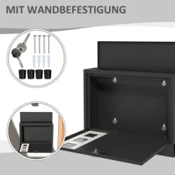 Postkasse, Metal, 36,5x11,5x29 cm, Sort Postkasser & Brevindkast