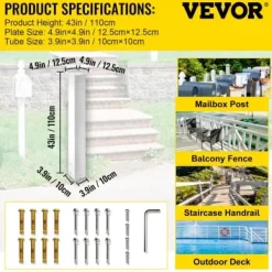 Discount Postkasse Stander, 109,5 cm Højde, 12,5x12,5 cm Base, Hvid, Stål Postkasser & Brevindkast