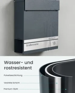 Postkasser & Brevindkast^Postkasse, 10,5x37x37 cm, Antracitgrå