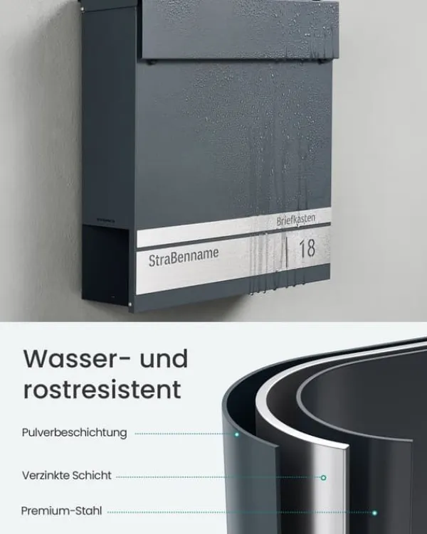 Postkasser & Brevindkast^Postkasse, 10,5x37x37 cm, Antracitgrå