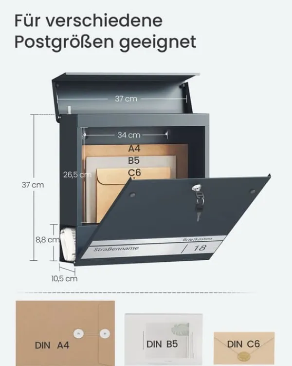 Postkasser & Brevindkast^Postkasse, 10,5x37x37 cm, Antracitgrå