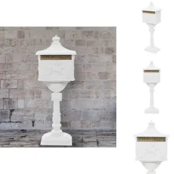 Postkasser & Brevindkast^Postkasser - Living postkasse med piedestal aluminium vintagestil rustbestandig hvid