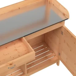 Best Pottebænk med skab i massivt grantræ | Størrelse: 110,5x45x124,5 cm | Farve: Brun Plantningsbænke