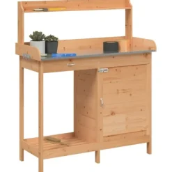 Best Pottebænk med skab i massivt grantræ | Størrelse: 110,5x45x124,5 cm | Farve: Brun Plantningsbænke