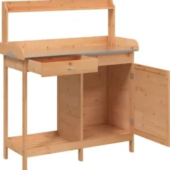 Best Pottebænk med skab i massivt grantræ | Størrelse: 110,5x45x124,5 cm | Farve: Brun Plantningsbænke