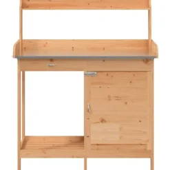 Best Pottebænk med skab i massivt grantræ | Størrelse: 110,5x45x124,5 cm | Farve: Brun Plantningsbænke