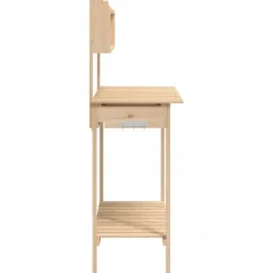 Plantningsbænke^Pottebænk med vask i massivt grantræ - Plantebord | Størrelse: 147,5x44x139,5 cm | Farve: Naturlig