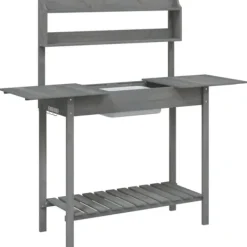 Discount Pottebænk med vask og opbevaring - Plantebord i massivt grantræ | Farve: Grå | Størrelse: 147,5x44x139,5 cm Plantningsbænke