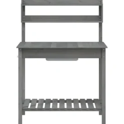 Discount Pottebænk med vask og opbevaring - Plantebord i massivt grantræ | Farve: Grå | Størrelse: 147,5x44x139,5 cm Plantningsbænke