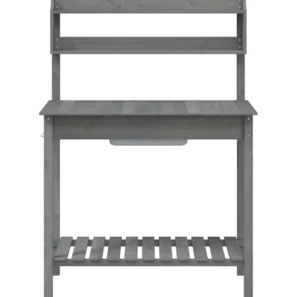 Discount Pottebænk med vask og opbevaring - Plantebord i massivt grantræ | Farve: Grå | Størrelse: 147,5x44x139,5 cm Plantningsbænke