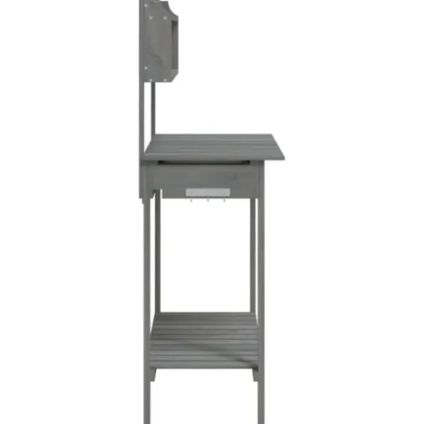 Discount Pottebænk med vask og opbevaring - Plantebord i massivt grantræ | Farve: Grå | Størrelse: 147,5x44x139,5 cm Plantningsbænke