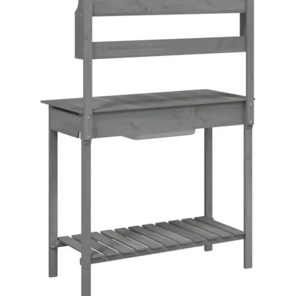 Discount Pottebænk med vask og opbevaring - Plantebord i massivt grantræ | Farve: Grå | Størrelse: 147,5x44x139,5 cm Plantningsbænke