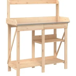 Sale Pottebord i massivt fyrretræ med hylder - Robust og slidstærkt | Farve: Natur | Størrelse: 120x60x90 cm Plantningsbænke
