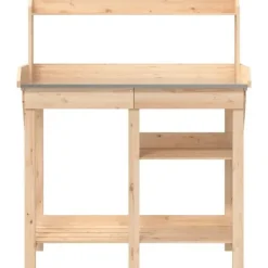 Sale Pottebord i massivt fyrretræ med hylder - Robust og slidstærkt | Farve: Natur | Størrelse: 120x60x90 cm Plantningsbænke