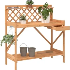 Plantningsbænke^Pottebord med espalier i massivt fyrretræ | Farve: Brun | Størrelse: Standard