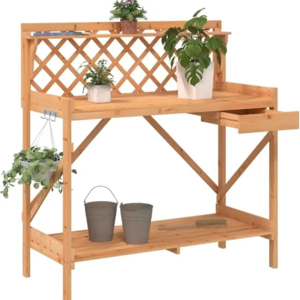 Plantningsbænke^Pottebord med espalier i massivt fyrretræ | Farve: Brun | Størrelse: Standard