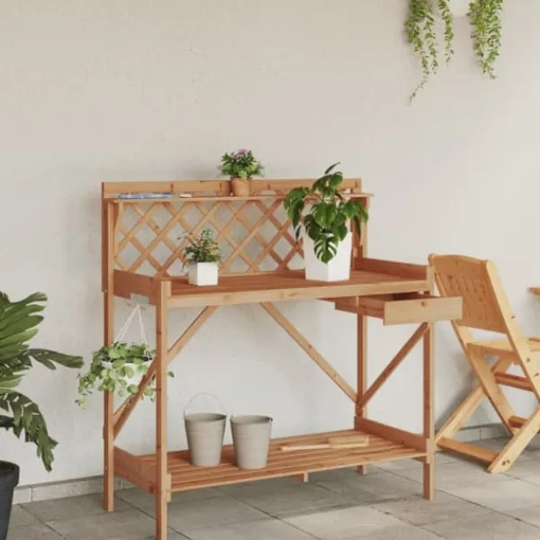 Plantningsbænke^Pottebord med espalier i massivt fyrretræ | Farve: Brun | Størrelse: Standard