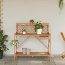 Plantningsbænke^Pottebord med espalier i massivt fyrretræ | Farve: Brun | Størrelse: Standard