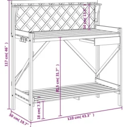 Plantningsbænke^Pottebord med espalier i massivt fyrretræ | Farve: Brun | Størrelse: Standard