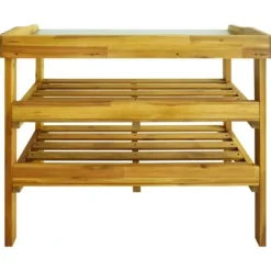 Discount Potteplantebænk med 2 hylder i massivt akacietræ og zink | Farve: Natur | Størrelse: 90x40x80 cm Plantningsbænke