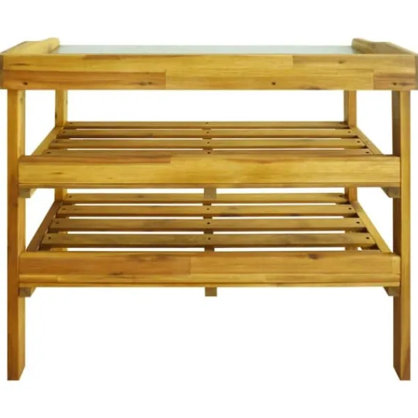 Discount Potteplantebænk med 2 hylder i massivt akacietræ og zink | Farve: Natur | Størrelse: 90x40x80 cm Plantningsbænke