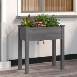 Plantningsbænke^Praktisk plantekasse i massivt fyrretræ med foring | Størrelse: 71x37x76 cm | Farve: Grå