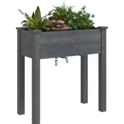 Plantningsbænke^Praktisk plantekasse i massivt fyrretræ med foring | Størrelse: 71x37x76 cm | Farve: Grå