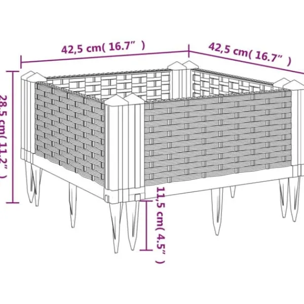 Krukker & Plantebeholdere^Praktisk plantekasse med spyd - Slidstærkt polypropylene | Farve: Sort | Størrelse: 42,5x42,5x28,5 cm