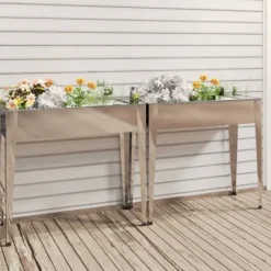 Krukker & Plantebeholdere^Praktiske plantekasser i galvaniseret stål - 2 stk. | Farve: Stål | Størrelse: 120x80x80 cm