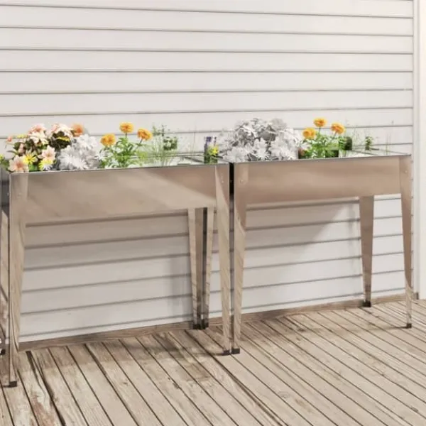Krukker & Plantebeholdere^Praktiske plantekasser i galvaniseret stål - 2 stk. | Farve: Stål | Størrelse: 120x80x80 cm