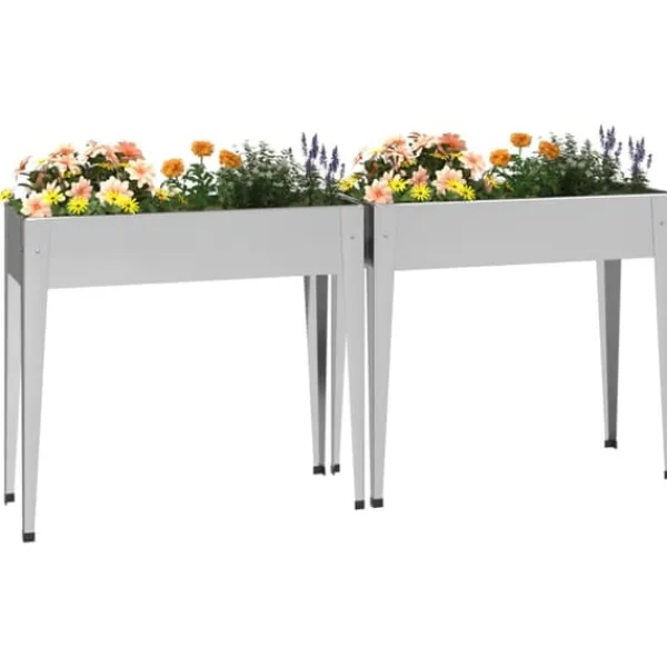 Krukker & Plantebeholdere^Praktiske plantekasser i galvaniseret stål - 2 stk. | Farve: Stål | Størrelse: 120x80x80 cm