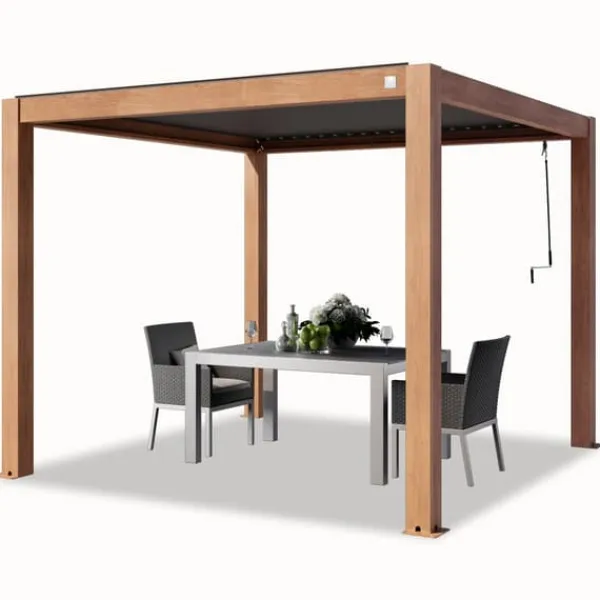 Buer, Spalier, Lysthuse Uden Tag^PRIMEYARD Pergola 3x3 m aluminiumsstolper i træ-look med lameltag lavet af aluminium