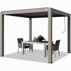 Best PRIMEYARD Pergola 3x3 m aluminiumsstolper med lameltag lavet af aluminium grå Buer, Spalier, Lysthuse Uden Tag