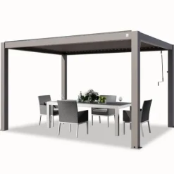Buer, Spalier, Lysthuse Uden Tag^PRIMEYARD Pergola 3x4 m aluminiumsstolper med lameltag lavet af aluminium grå