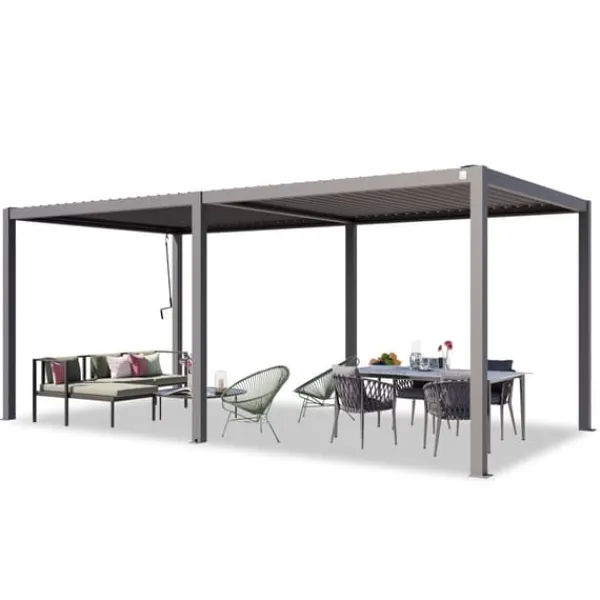 Best PRIMEYARD Pergola 3x6 m aluminiumsstolper med lameltag lavet af stål grå Buer, Spalier, Lysthuse Uden Tag