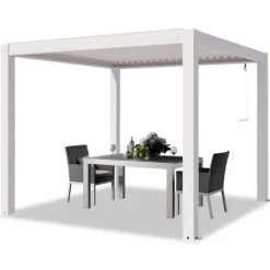 Buer, Spalier, Lysthuse Uden Tag^PRIMEYARD Pergola 3x3 m hvide aluminiumsstolper med lameltag lavet af aluminium