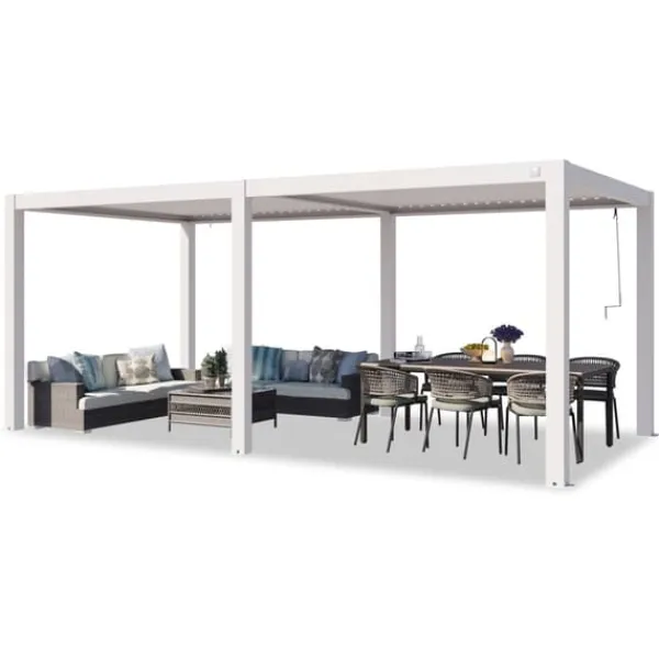 Buer, Spalier, Lysthuse Uden Tag^PRIMEYARD Pergola 3x6 m hvide aluminiumsstolper med lameltag lavet af aluminium