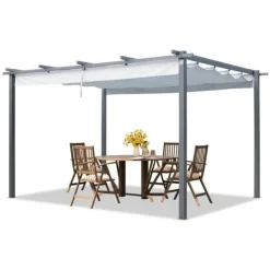 Outlet PRIMEYARD Pergola 3x4 m med skydetag stålkonstruktion grå Buer, Spalier, Lysthuse Uden Tag