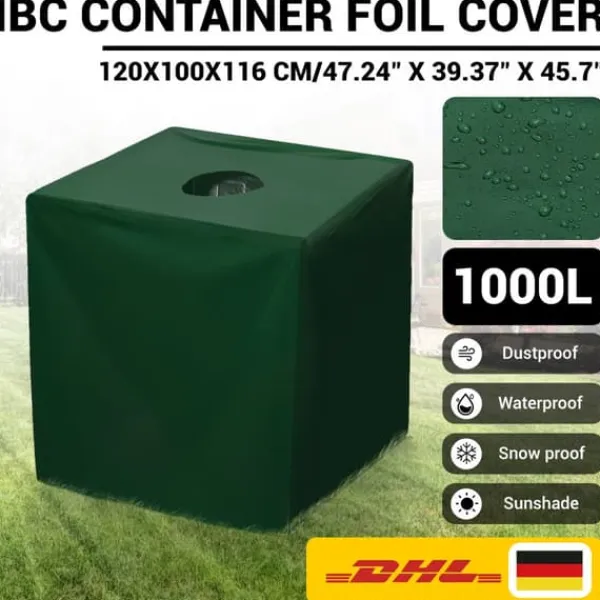 Online PROFESSIONAL IBC Tank Cover 1000L - Grønt vandtæt beskyttelsesdæksel med UV-beskyttelse (210D sølvbelagt Oxford-stof) Regntønder
