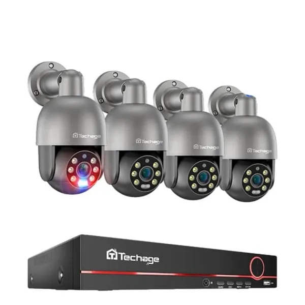 Clearance PTZ Sikkerhedskamerasystem, AI Menneskedetektion, To-vejs lyd,3T (udendørs sport), 8CH NVR 4 stk. Kamera 8MP Sikkerhedsmonitorer & Videokameraer