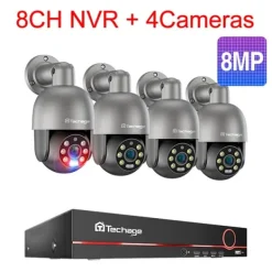 Clearance PTZ Sikkerhedskamerasystem, AI Menneskedetektion, To-vejs lyd,3T (udendørs sport), 8CH NVR 4 stk. Kamera 8MP Sikkerhedsmonitorer & Videokameraer